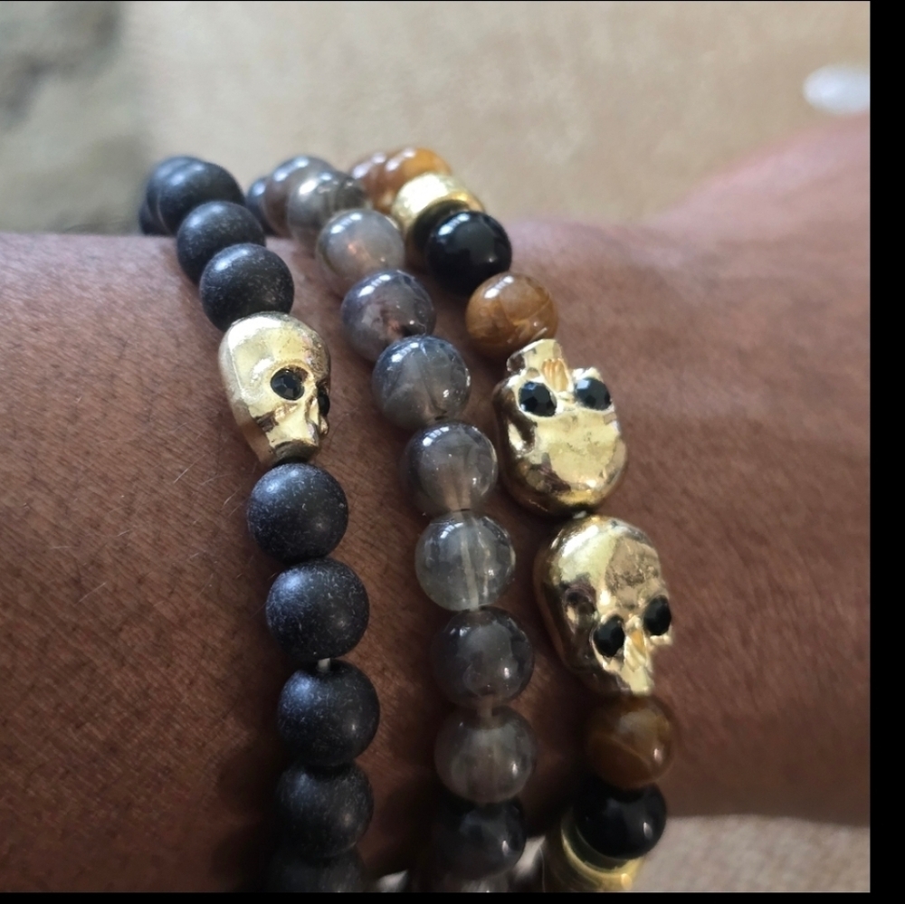 Macy's Beaded Skull Bracelets Set Women New